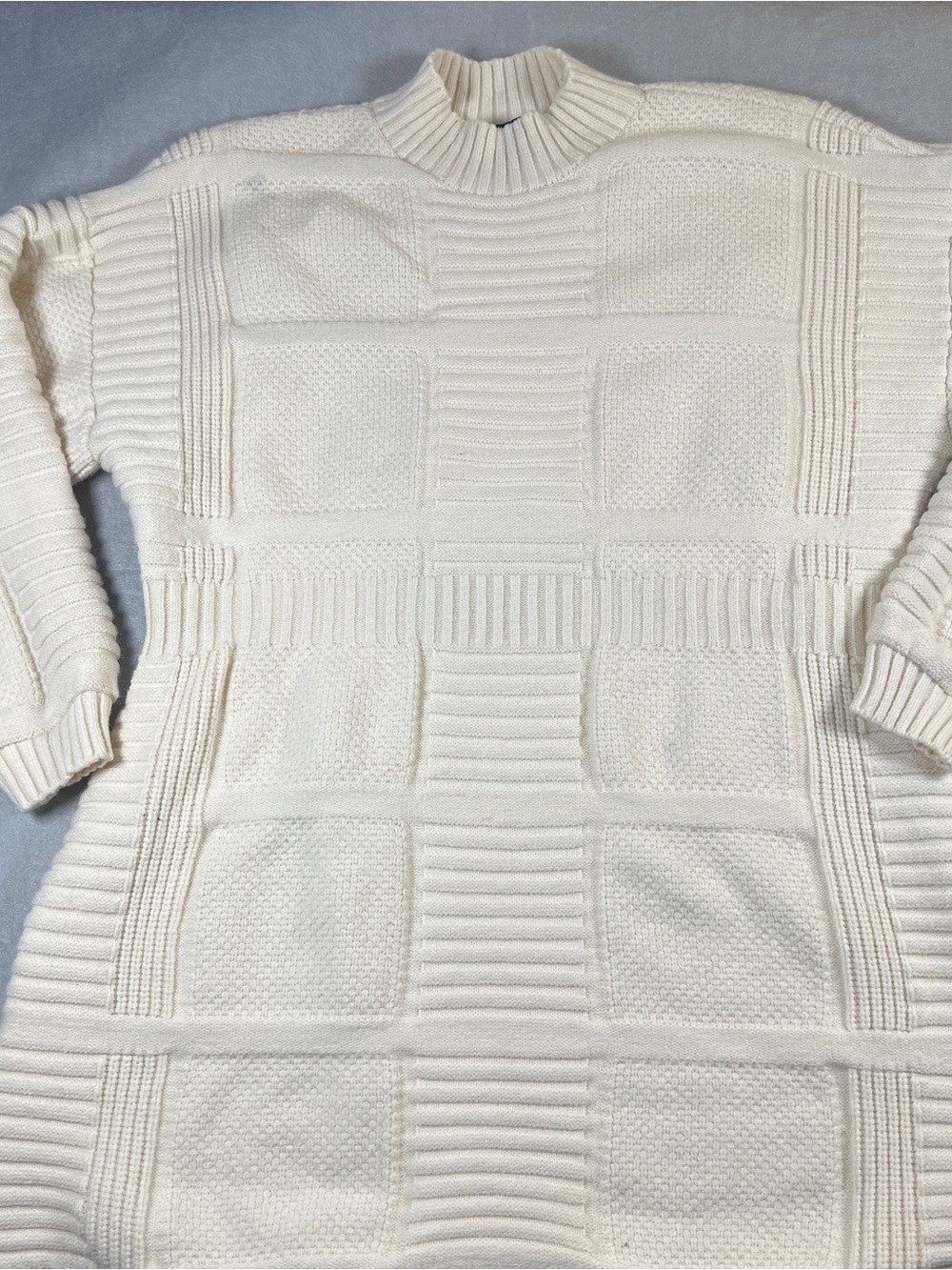 Eloquii Cream Patchwork Knit Sweater 18/20 Quiet Luxury Mock Neck